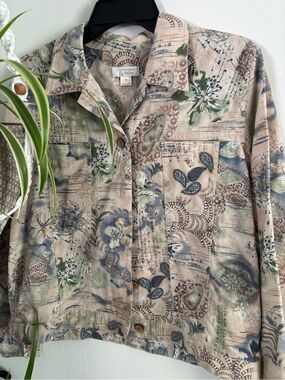 Christopher & Banks Beige Floral Patchwork Button-Front Jacket